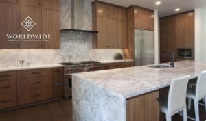 Super White Granite Waterfall Kitchen Island