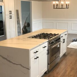 White Quartz Countertops with White Cabinets in Lakewood